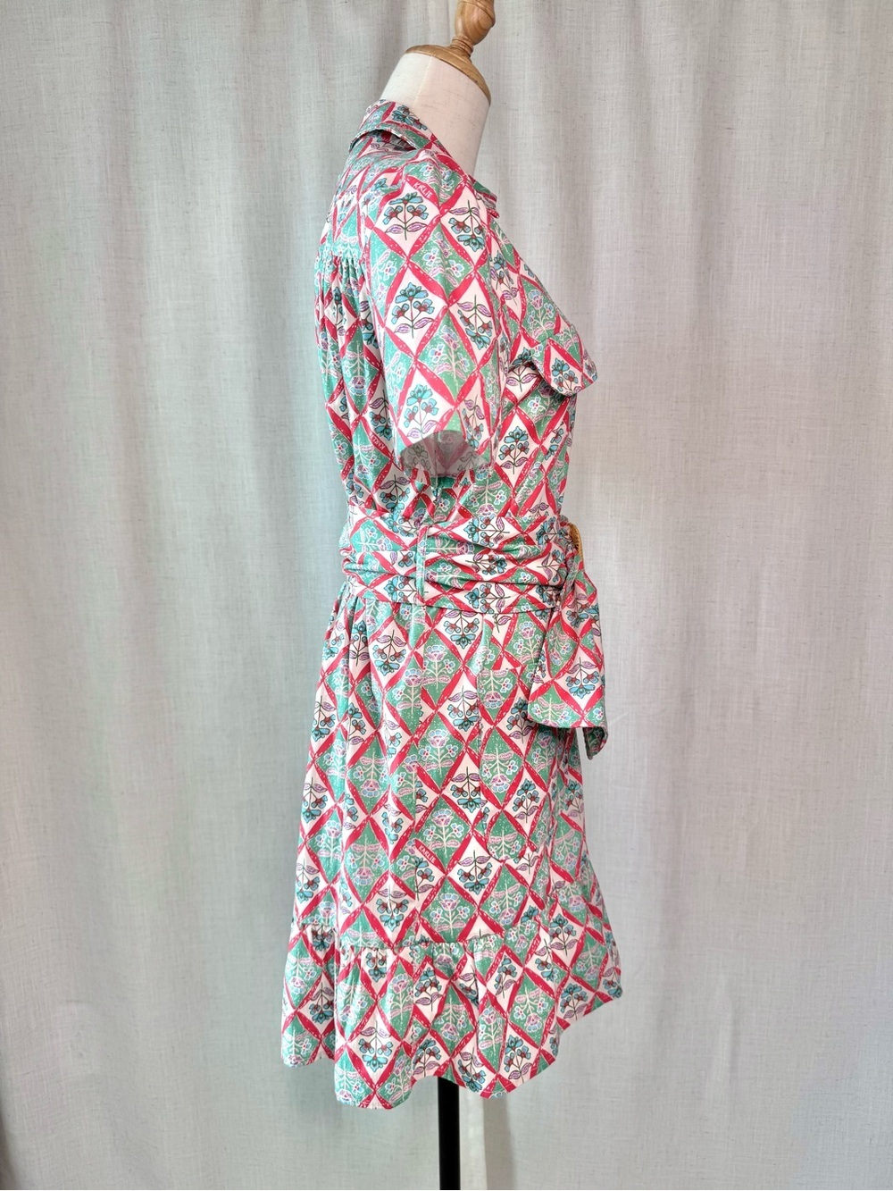 Karlie Naomi Paris Floral Shirt Dress w Belt Green Print Size Small NWT - Picture 6 of 15